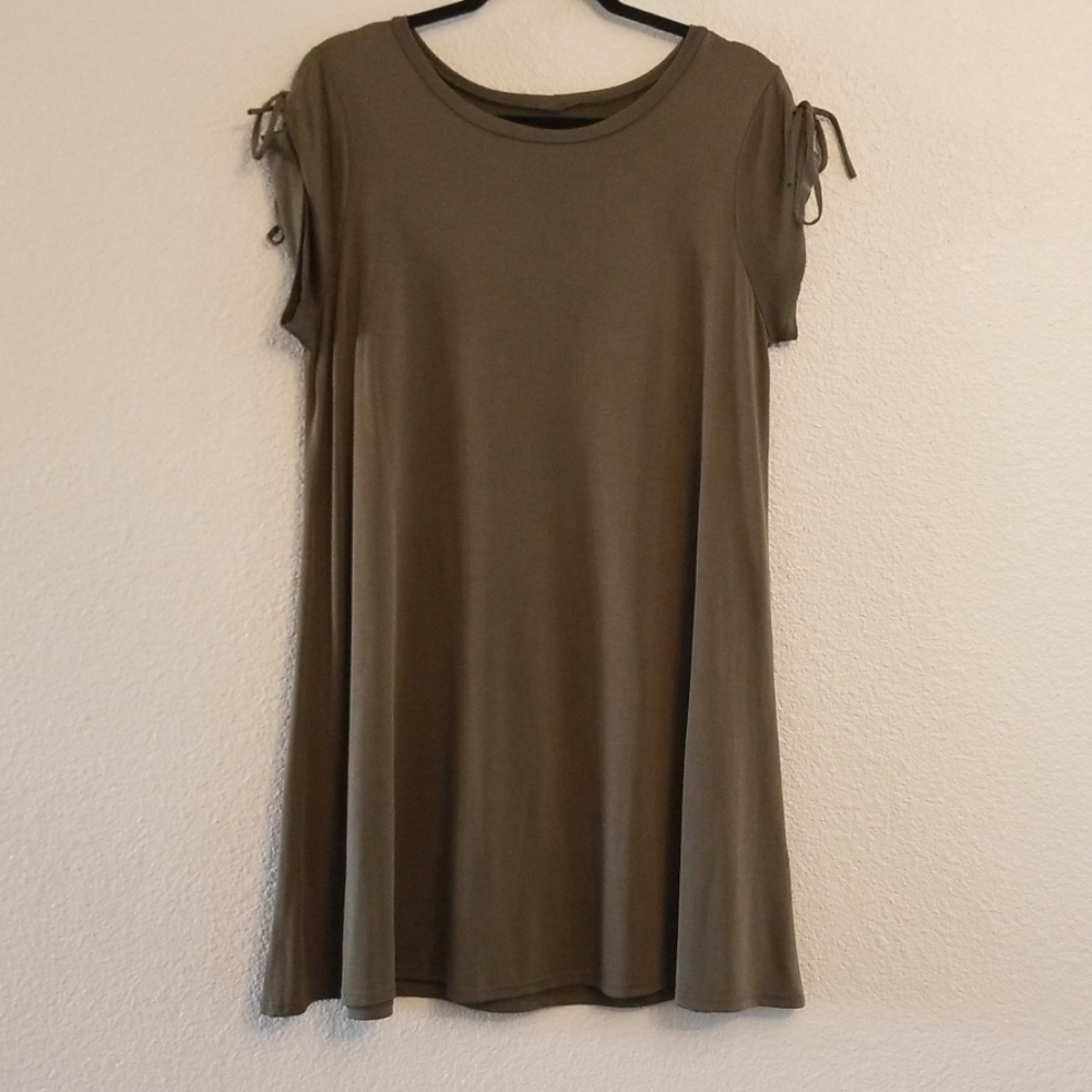 Olive green dress with lace-up sleeves, sexy